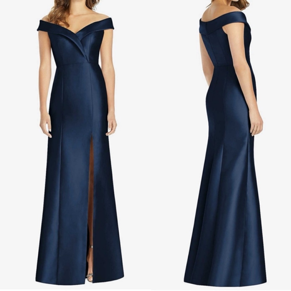 Alfred Sung D760 OFF-THE-SHOULDER TRUMPET GOWN MIDNIGHT NAVY - Picture 2 of 9